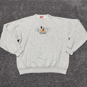 Disney Mickey Mouse Vintage Sweatshirt Mens L Gray Embroidered Orlando Florida
